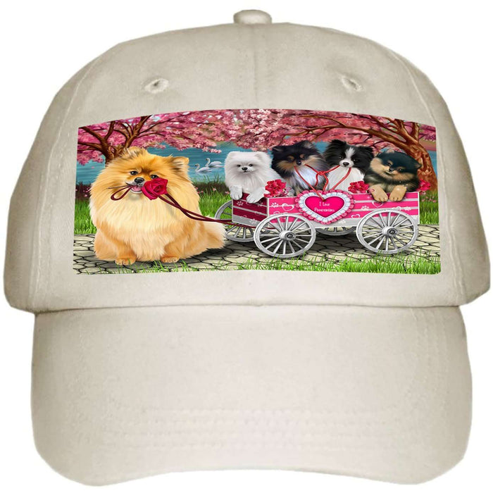 I Love Pomeranians Dog in a Cart Ball Hat Cap HAT49485