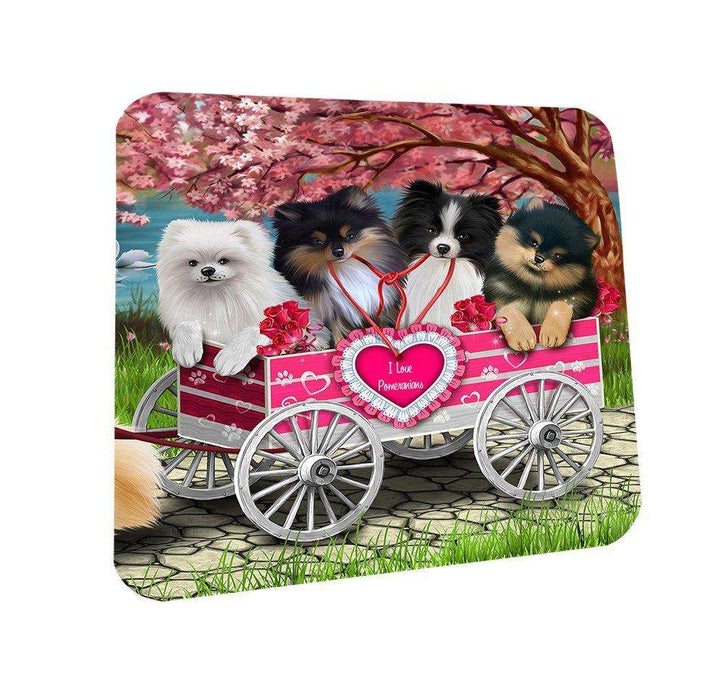 I Love Pomeranians Dog in a Cart Coasters Set of 4 CST48543