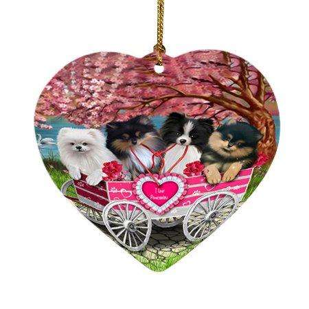 I Love Pomeranians Dog in a Cart Heart Christmas Ornament HPOR48584