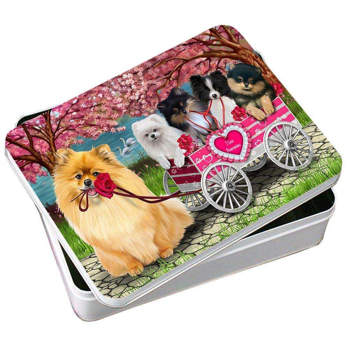 I Love Pomeranians Dog in a Cart Photo Storage Tin PITN48584