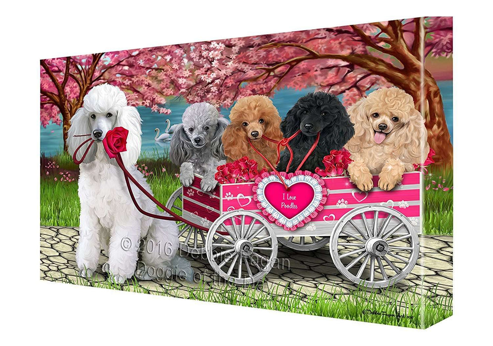 I Love Poodle Dogs in a Cart Canvas Wall Art