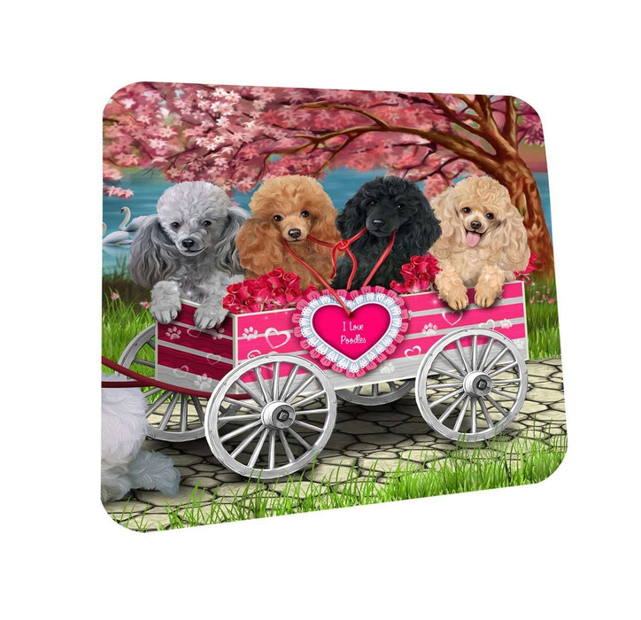 I Love Poodle Dogs in a Cart Coasters Set of 4