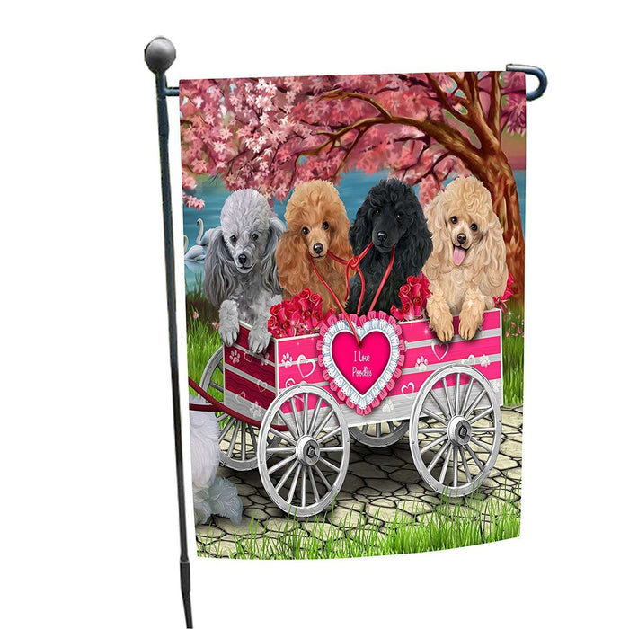 I Love Poodle Dogs in a Cart Garden Flag