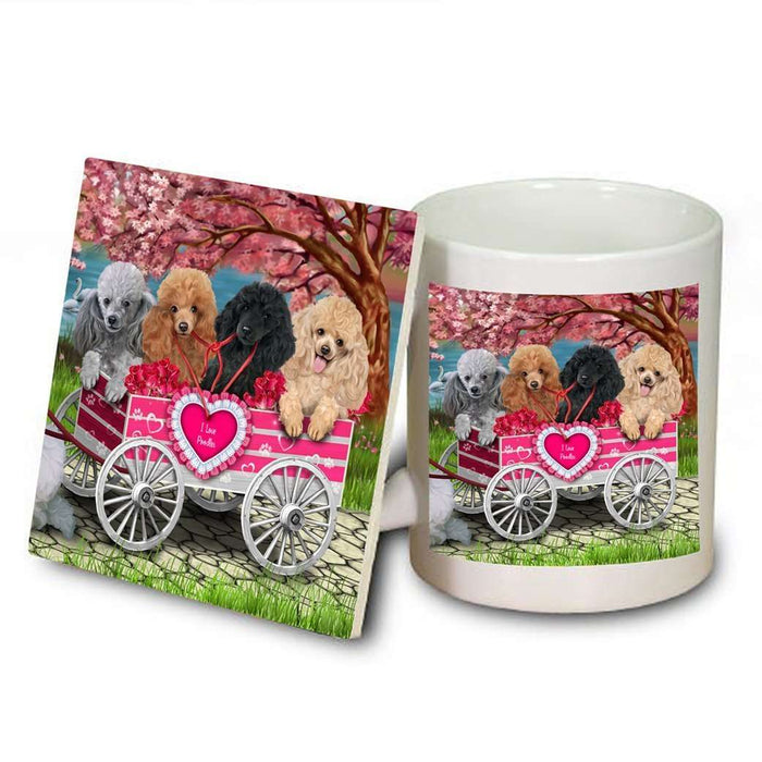 I Love Poodle Dogs in a Cart Mug and Coaster Set