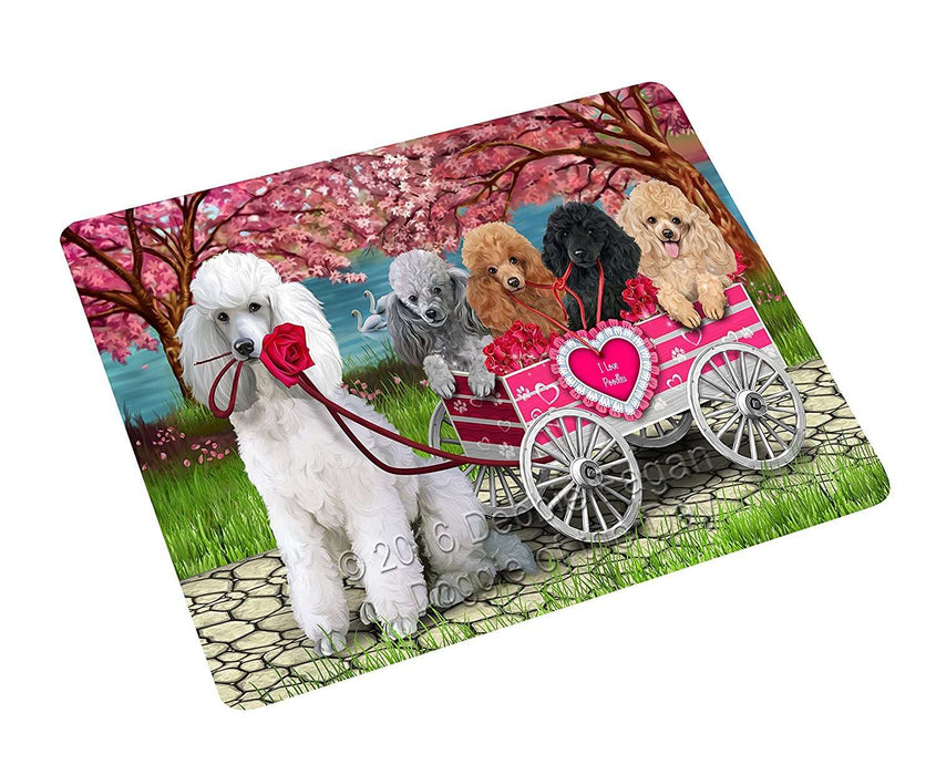 I Love Poodle Dogs in a Cart Tempered Cutting Board