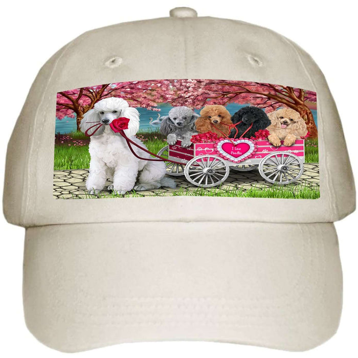 I Love Poodles Dog in a Cart Ball Hat Cap HAT49488