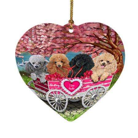 I Love Poodles Dog in a Cart Heart Christmas Ornament HPOR48585