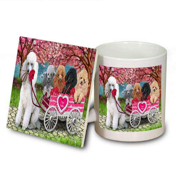 I Love Poodles Dog in a Cart Mug and Coaster Set MUC48577