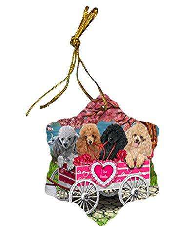 I Love Poodles Dog in a Cart Star Porcelain Ornament SPOR48519