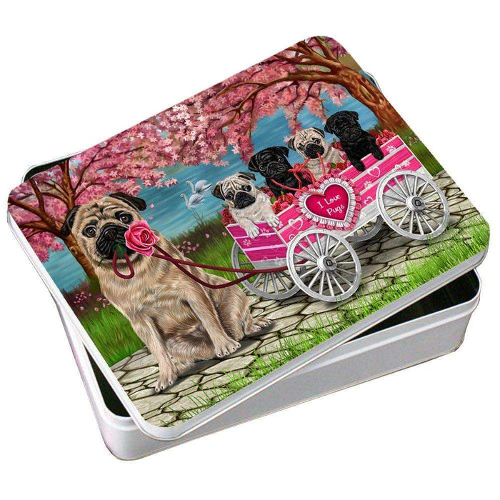 I Love Pug Dogs in a Cart Photo Storage Tin