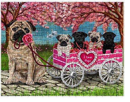 I Love Pug Dogs in a Cart Puzzle with Photo Tin