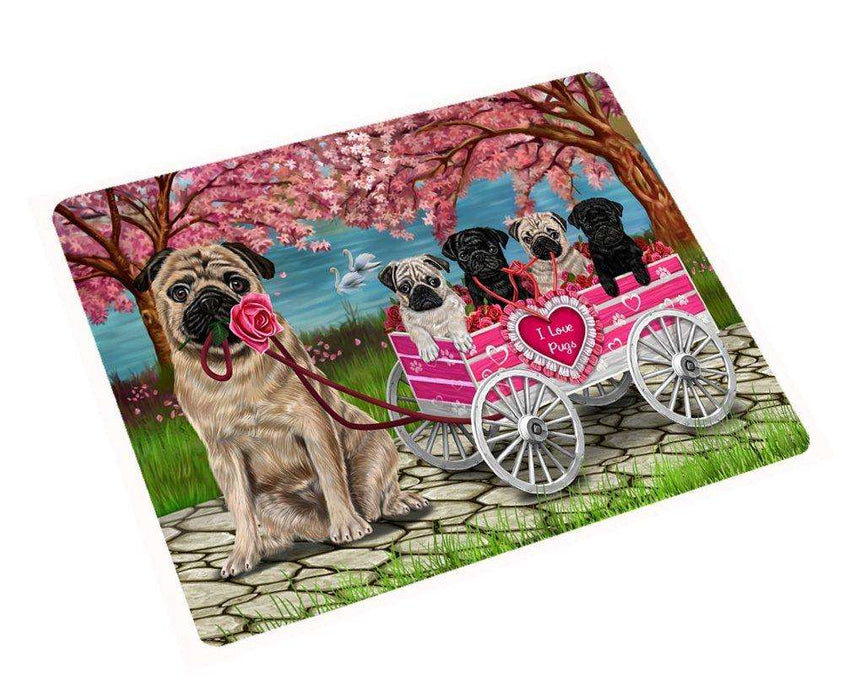 I Love Pug Dogs in a Cart Tempered Cutting Board