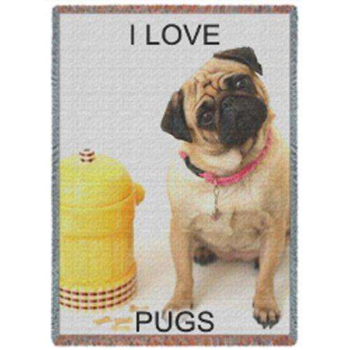 I Love Pugs Woven Throw Blanket 54 x 38