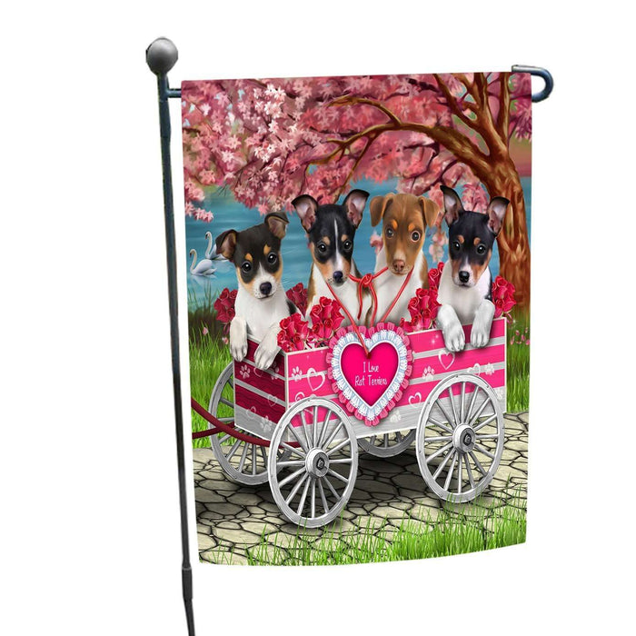 I Love Rat Terriers Dog in a Cart Garden Flag GFLG48101