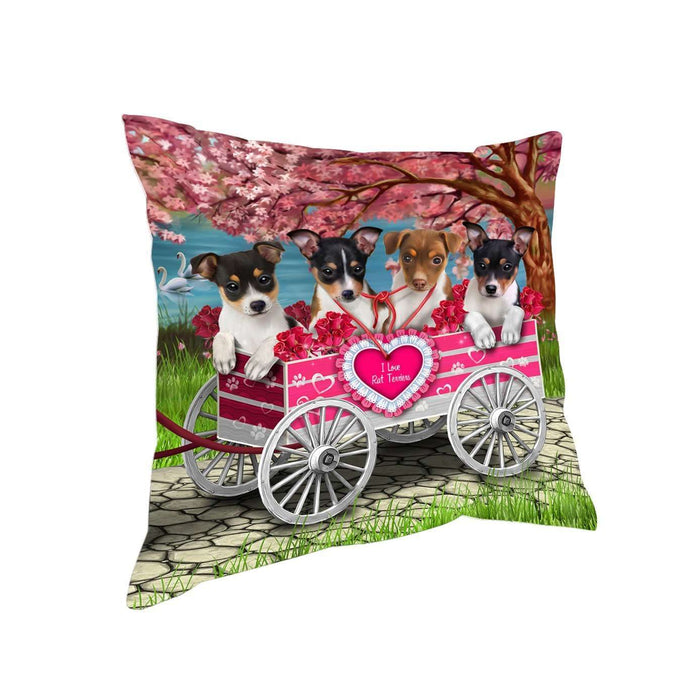 I Love Rat Terriers Dog in a Cart Pillow PIL48624
