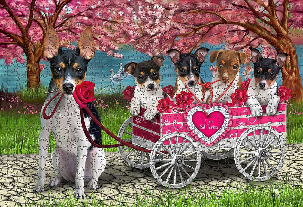 I Love Rat Terriers Dog in a Cart Puzzle with Photo Tin PUZL48282