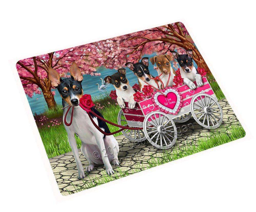 I Love Rat Terriers Dog in a Cart Tempered Cutting Board C8444