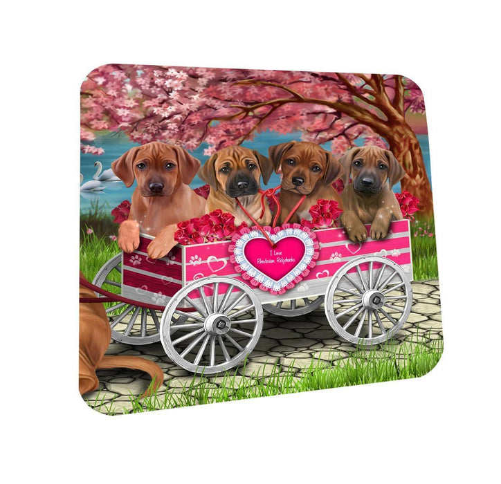I Love Rhodesian Ridgeback Dogs in a Cart Coasters Set of 4
