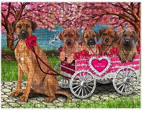 I Love Rhodesian Ridgeback Dogs in a Cart Puzzle with Photo Tin