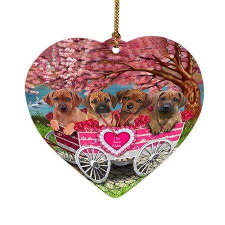 I Love Rhodesian Ridgebacks Dog in a Cart Heart Christmas Ornament HPOR48586