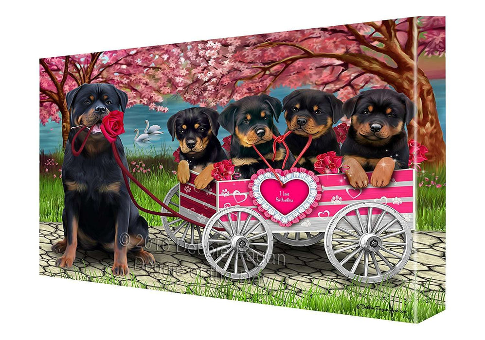 I Love Rottweiler Dogs in a Cart Canvas Wall Art