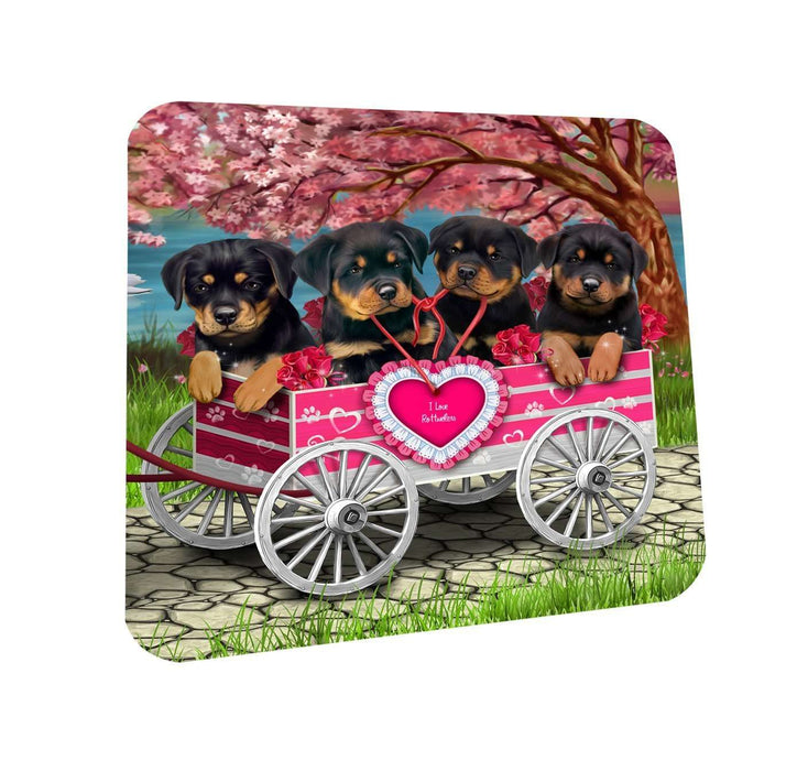 I Love Rottweiler Dogs in a Cart Coasters Set of 4