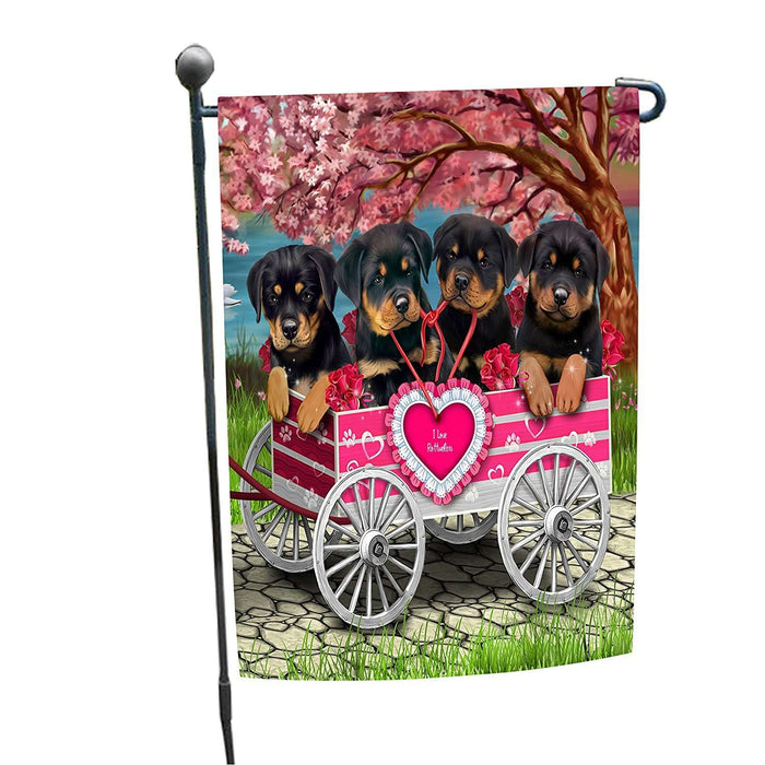 I Love Rottweiler Dogs in a Cart Garden Flag
