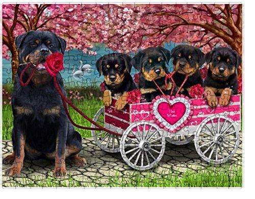 I Love Rottweiler Dogs in a Cart Puzzle with Photo Tin