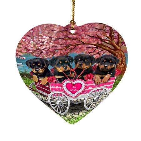 I Love Rottweilers Dog in a Cart Heart Christmas Ornament HPOR48587