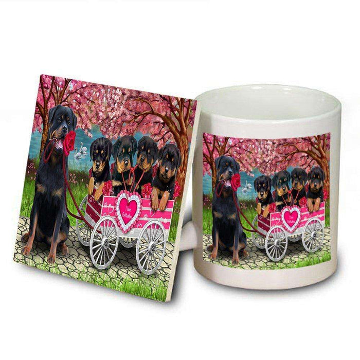 I Love Rottweilers Dog in a Cart Mug and Coaster Set MUC48579