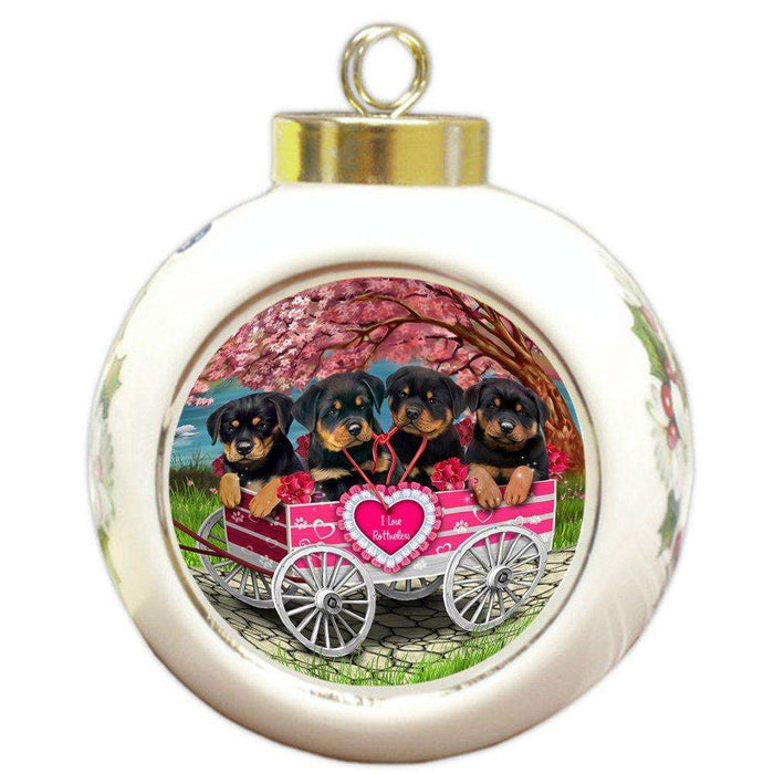 I Love Rottweilers Dog in a Cart Round Ball Christmas Ornament RBPOR48574