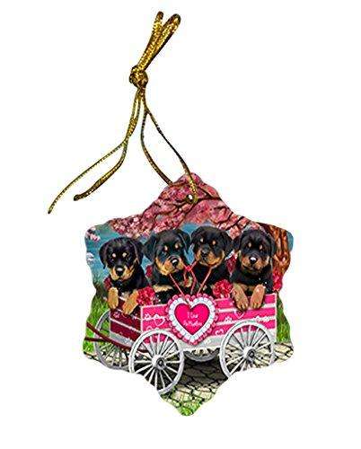 I Love Rottweilers Dog in a Cart Star Porcelain Ornament SPOR48521