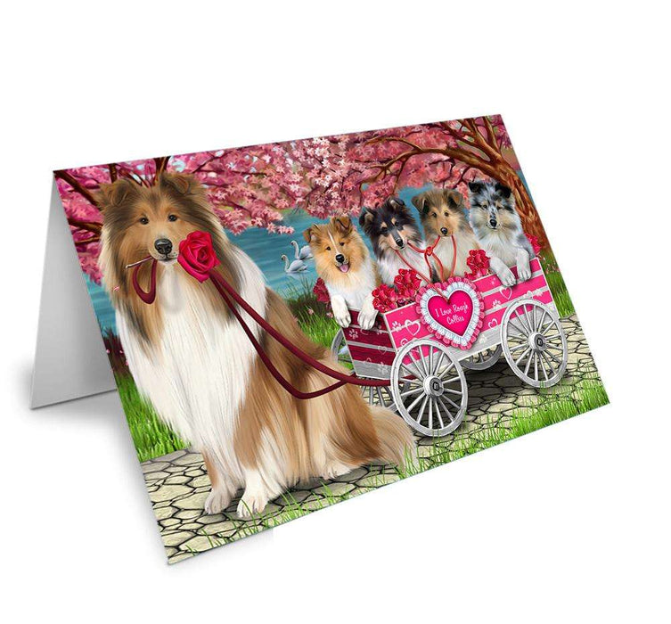 I Love Rough Collies Dog in a Cart Handmade Artwork Assorted Pets Greeting Cards and Note Cards with Envelopes for All Occasions and Holiday Seasons GCD66662