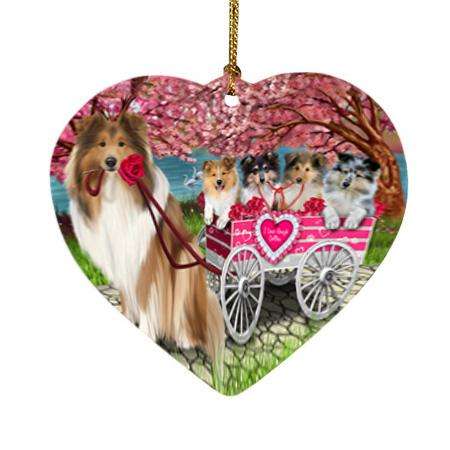 I Love Rough Collies Dog in a Cart Heart Christmas Ornament HPOR54211