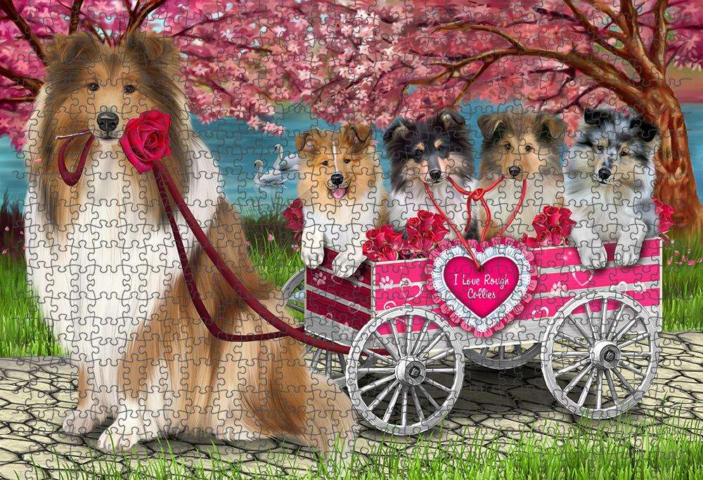 I Love Rough Collies Dog in a Cart Puzzle with Photo Tin PUZL84000