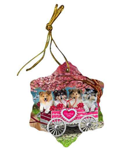 I Love Rough Collies Dog in a Cart Star Porcelain Ornament SPOR54202
