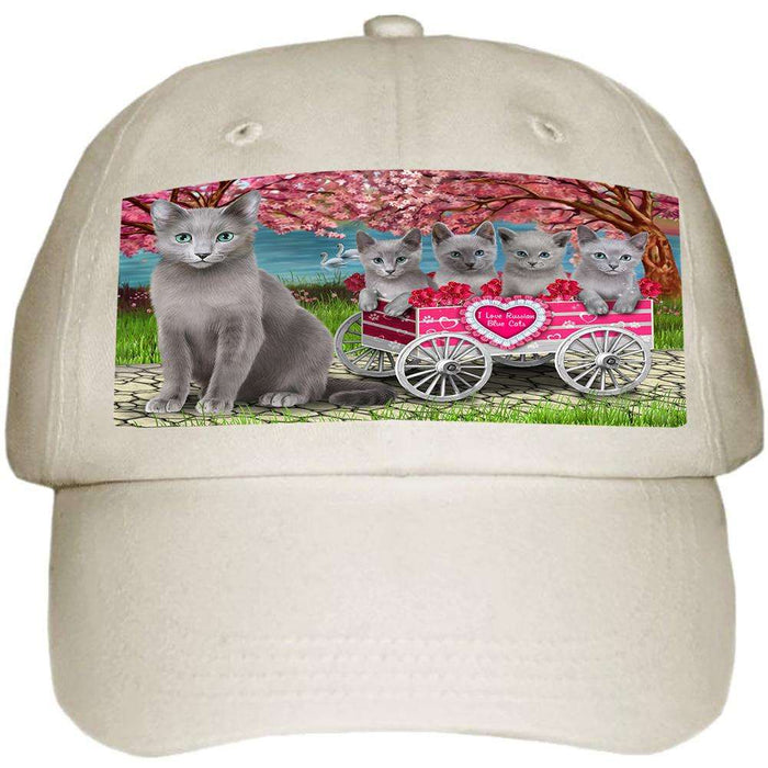 I Love Russian Blue Cats Cat in a Cart Ball Hat Cap HAT58845