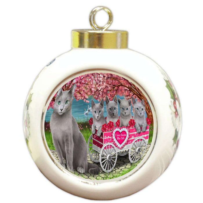 I Love Russian Blue Cats in a Cart Round Ball Christmas Ornament RBPOR51704