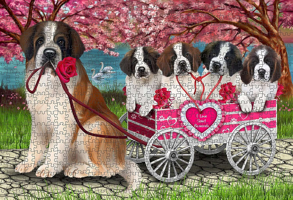 I Love Saint Bernard Cart Dogs Puzzle with Photo Tin PUZL1449