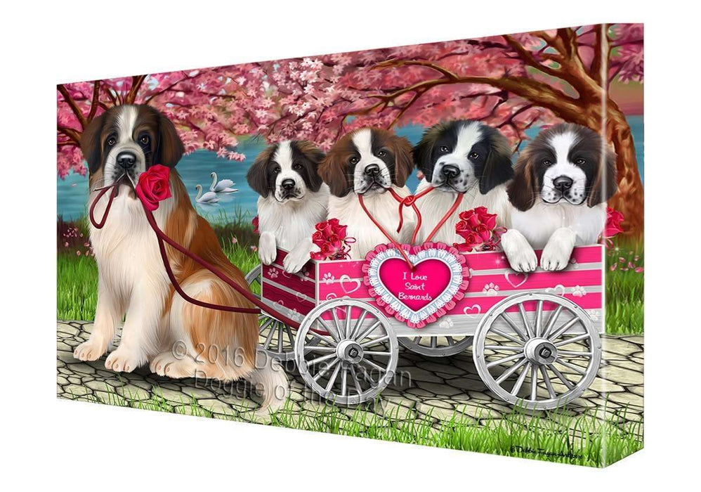 I Love Saint Bernard Dogs in a Cart Canvas Wall Art