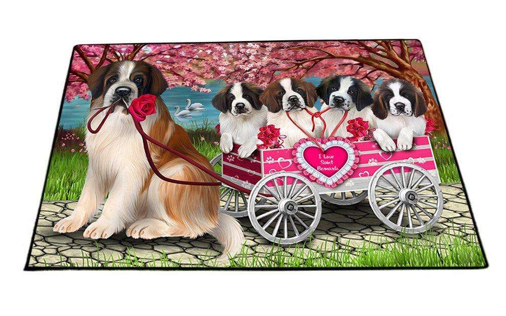 I Love Saint Bernard Dogs in a Cart Indoor/Outdoor Floormat D071