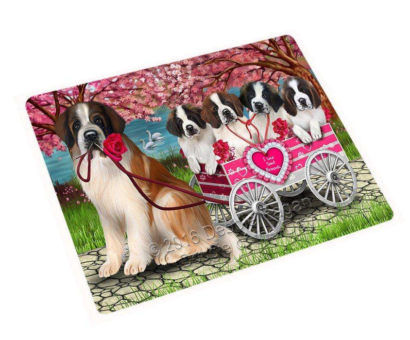I Love Saint Bernard Dogs in a Cart Tempered Cutting Board