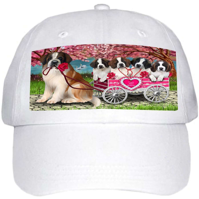 I Love Saint Bernards Dog in a Cart Ball Hat Cap HAT49497