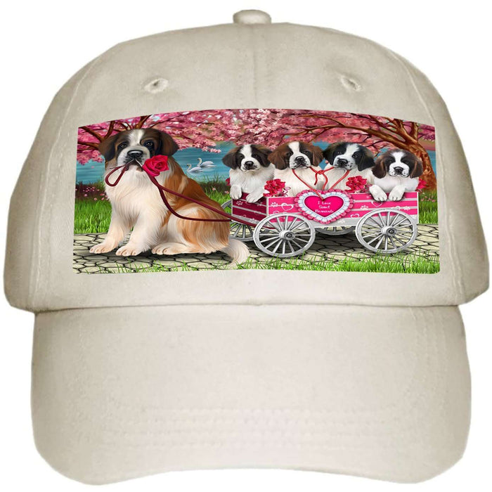 I Love Saint Bernards Dog in a Cart Ball Hat Cap HAT49497