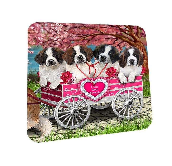 I Love Saint Bernards Dog in a Cart Coasters Set of 4 CST48547