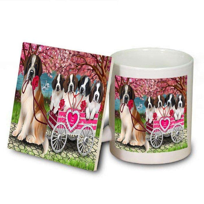 I Love Saint Bernards Dog in a Cart Mug and Coaster Set MUC48580