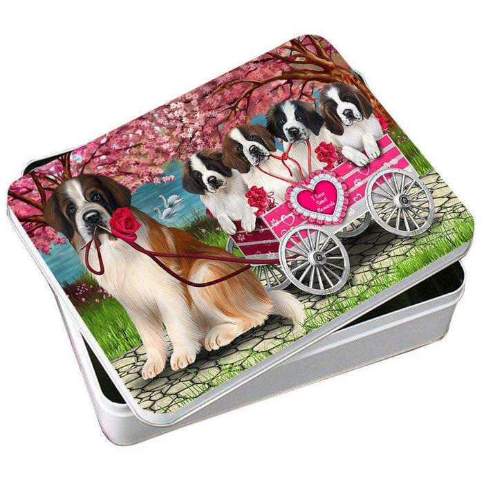 I Love Saint Bernards Dog in a Cart Photo Storage Tin PITN48588