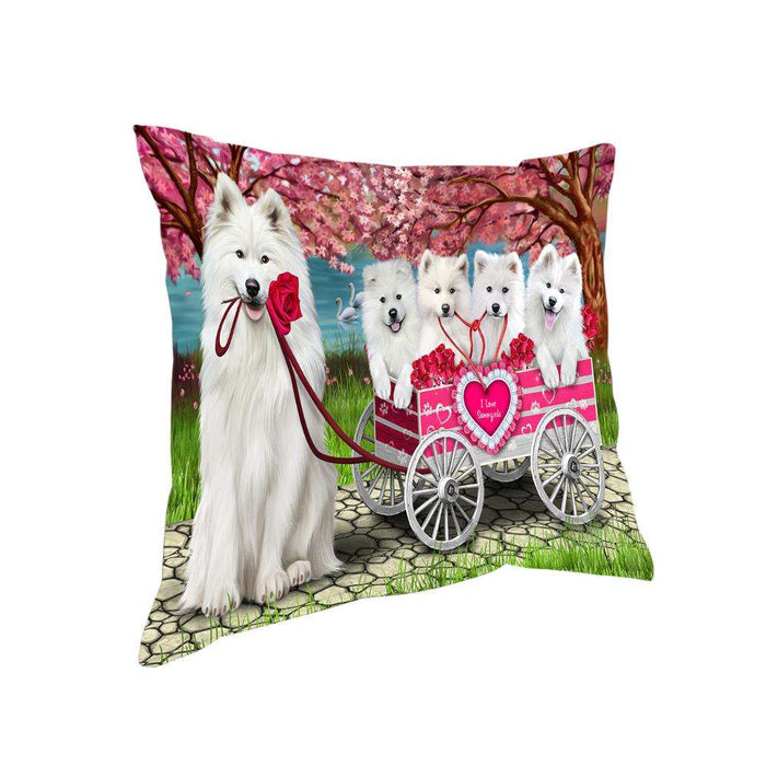 I Love Samoyeds Dog Cat in a Cart Pillow PIL63184