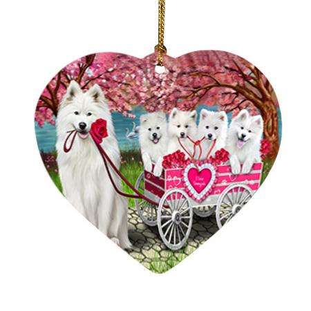 I Love Samoyeds Dog in a Cart Heart Christmas Ornament HPOR51705