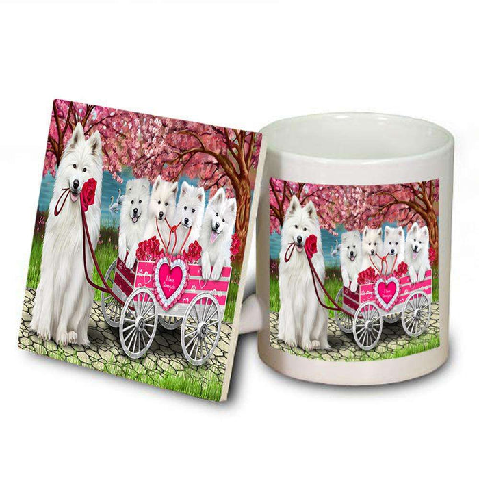 I Love Samoyeds Dog in a Cart Mug and Coaster Set MUC51697